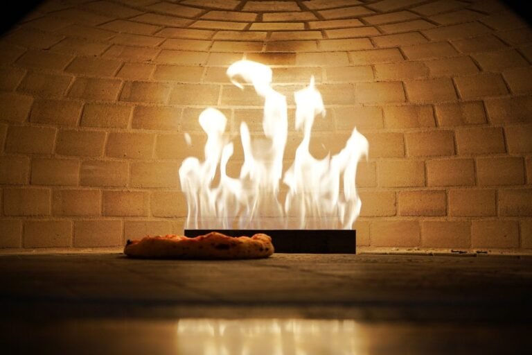 Pizza in the oven at fired dough